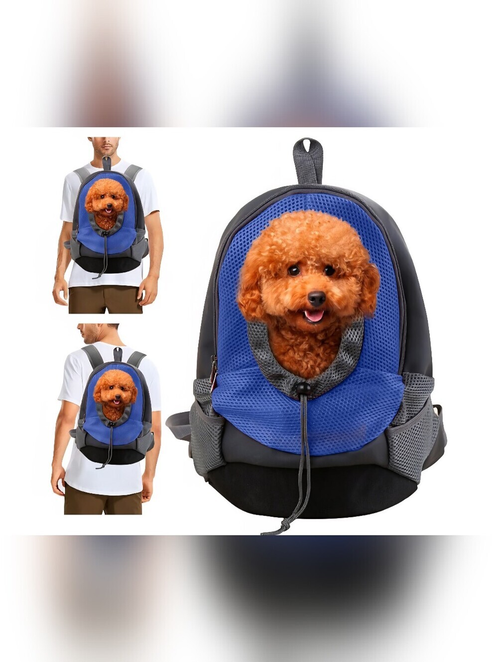 Paws Crazy Blue Gray Small Pet Carrier Backpack Front Mesh Opening Side Pockets
